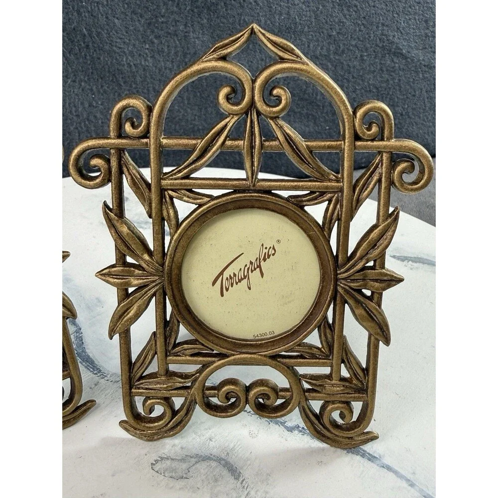 Vtg Terragrafics Art Nouveau Frames Metal Ornate Brass Color Rectangular 5.5x4.5